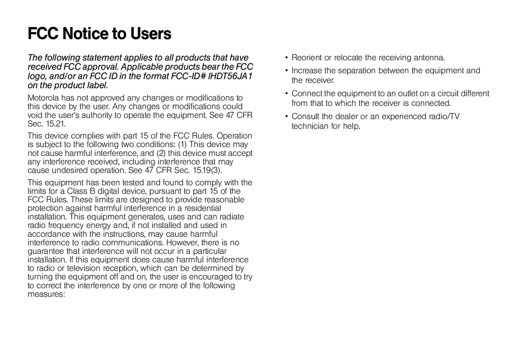 Motorola V950 manual FCC Notice to Users 