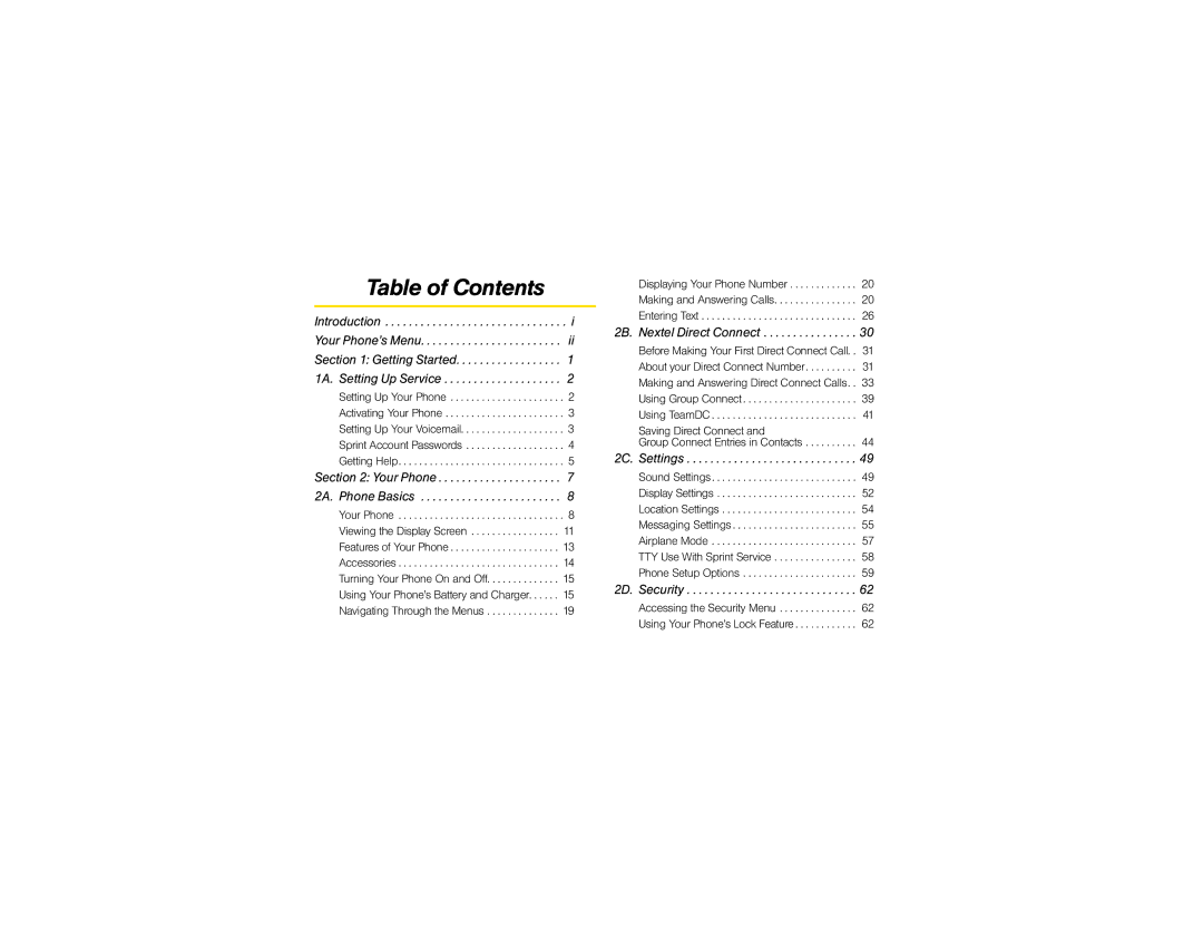 Motorola V950 manual Table of Contents 