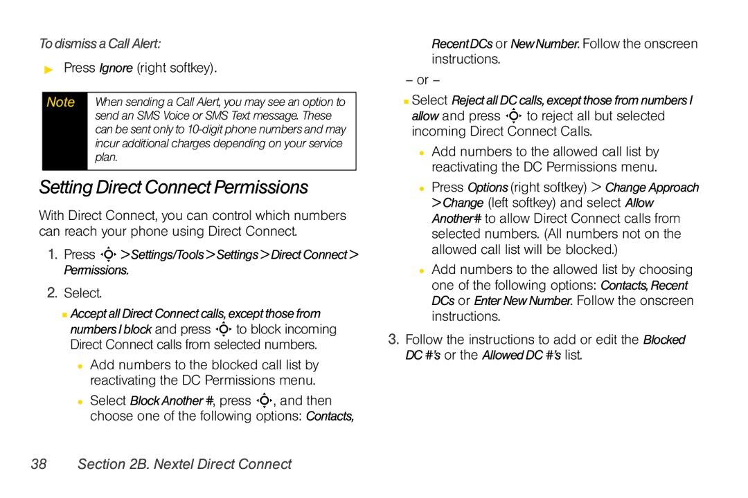 Motorola V950 manual Setting Direct Connect Permissions, Todismiss aCallAlert,  Press Ignore right softkey, Select 
