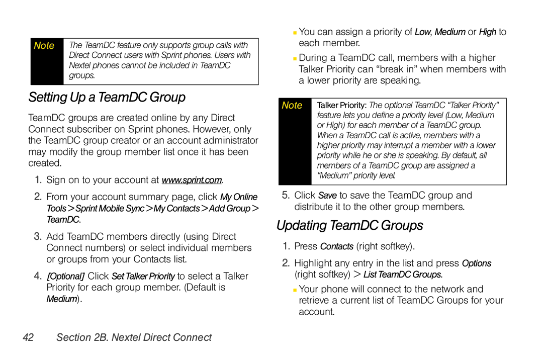 Motorola V950 manual Setting Up a TeamDC Group, Updating TeamDC Groups 