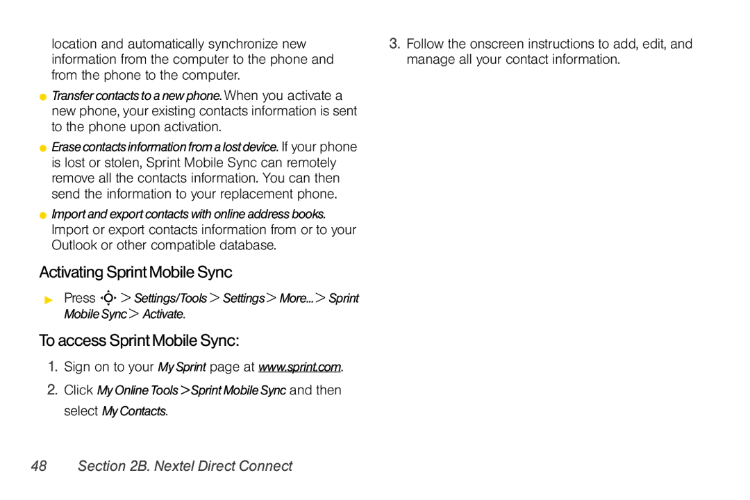 Motorola V950 manual Activating Sprint Mobile Sync, To access Sprint Mobile Sync 