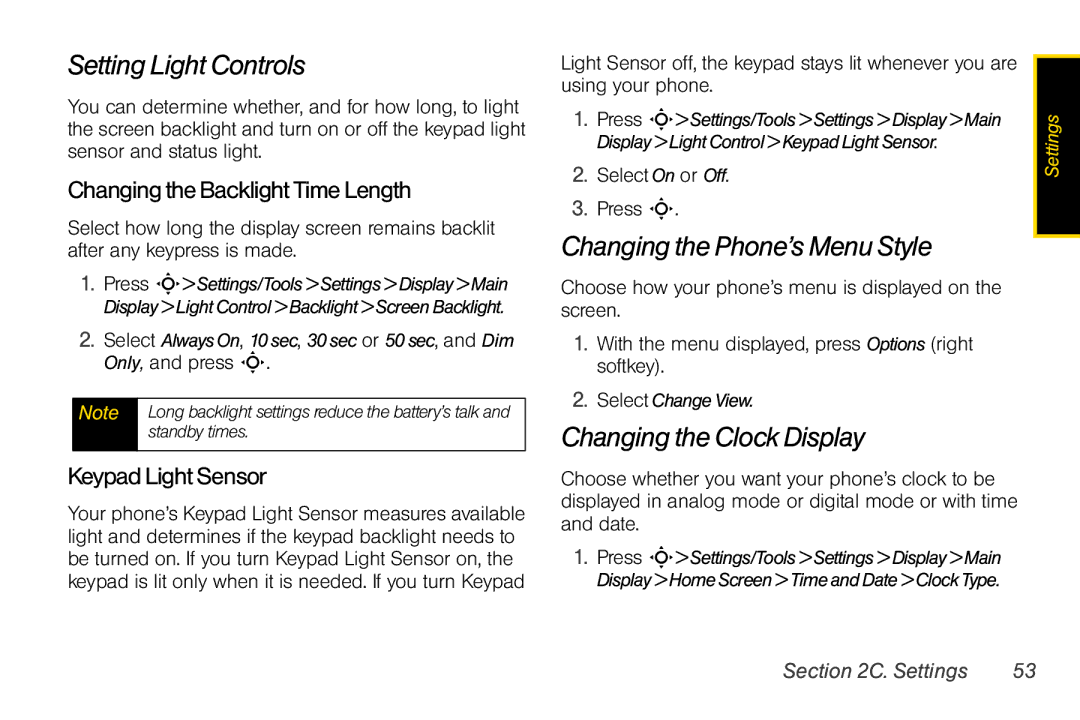 Motorola V950 manual Setting Light Controls, Changing the Phone’s Menu Style, Changing theClockDisplay, KeypadLightSensor 