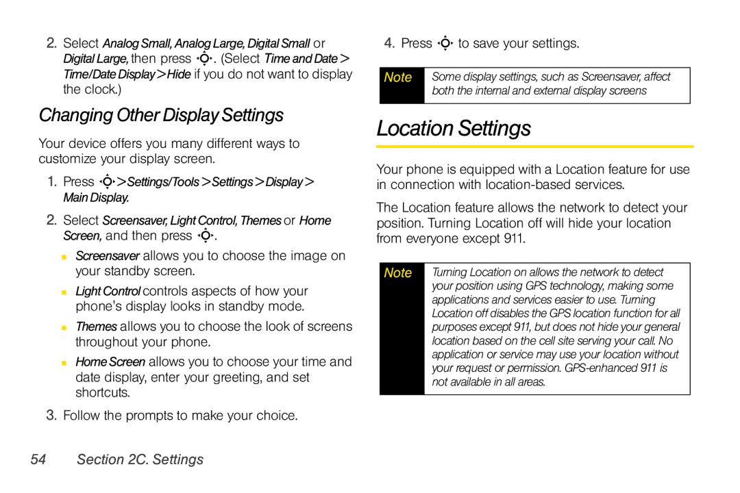 Motorola V950 manual Location Settings, Changing Other Display Settings 