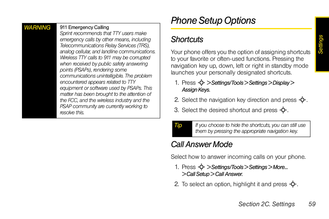 Motorola V950 manual Phone Setup Options, Shortcuts, Call Answer Mode, Select how to answer incoming calls on your phone 