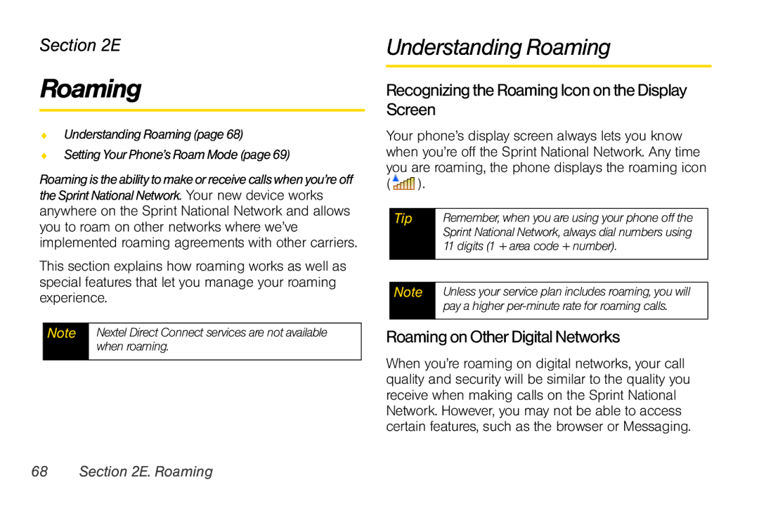 Motorola V950 manual Understanding Roaming, RoamingonOtherDigitalNetworks 