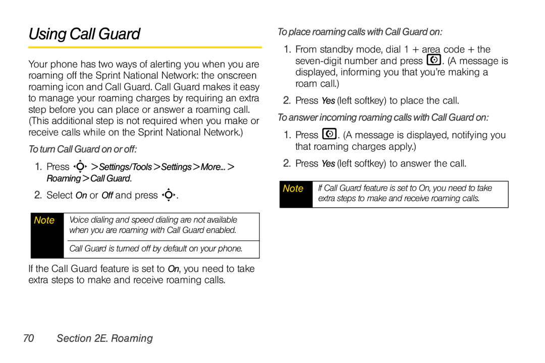 Motorola V950 Using Call Guard, ToturnCallGuardonoroff, Select On or Off and press S, ToplaceroamingcallswithCallGuardon 