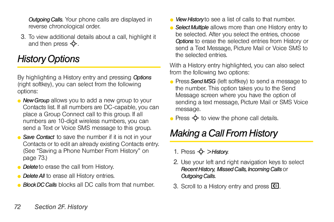 Motorola V950 manual History Options, Making a Call From History 