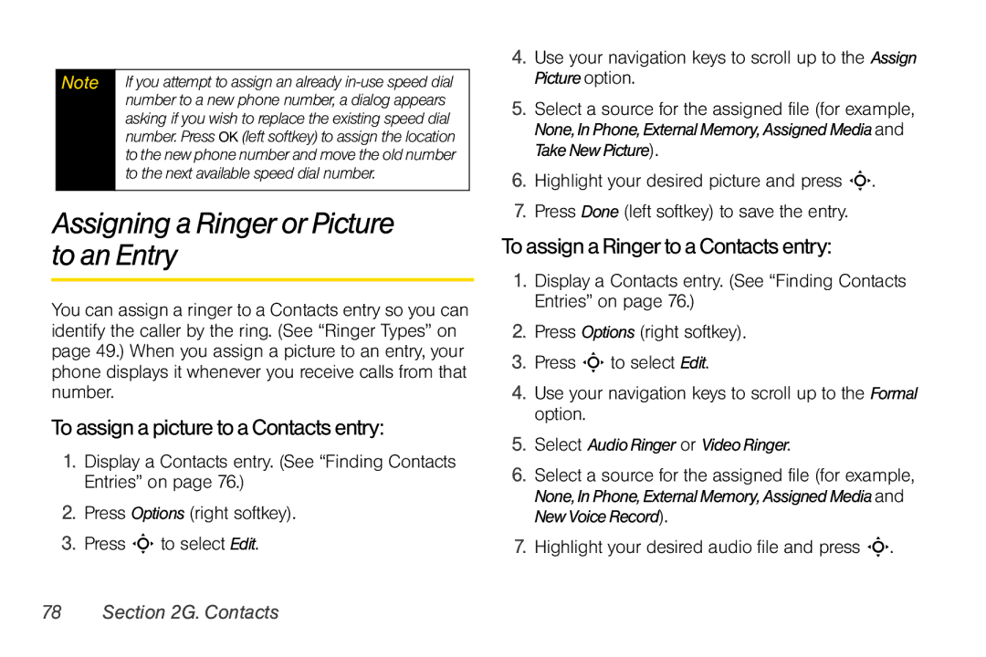 Motorola V950 manual Assigning a Ringer or Picture to an Entry, To assign a picture to a Contacts entry 