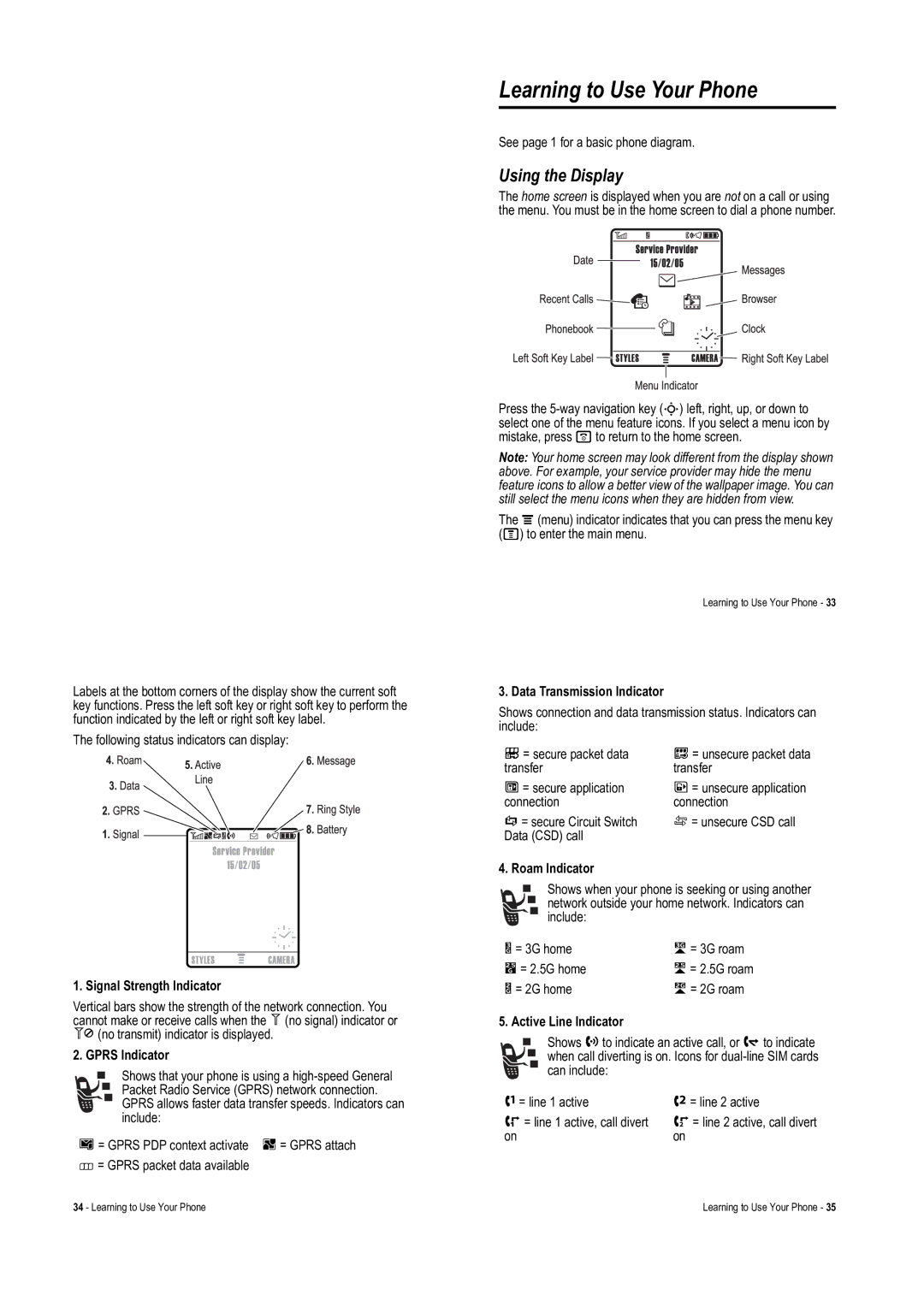 Motorola V975 specifications Learning to Use Your Phone, Using the Display 