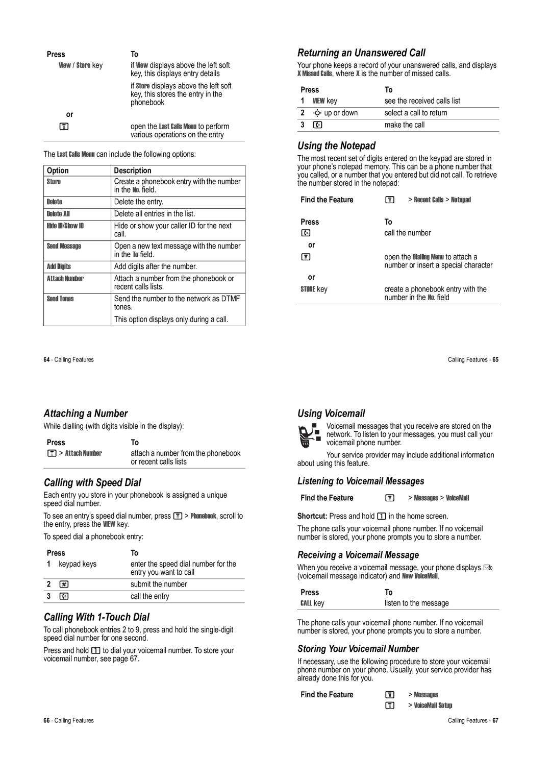 Motorola V975 specifications Returning an Unanswered Call, Using the Notepad, Attaching a Number, Calling with Speed Dial 