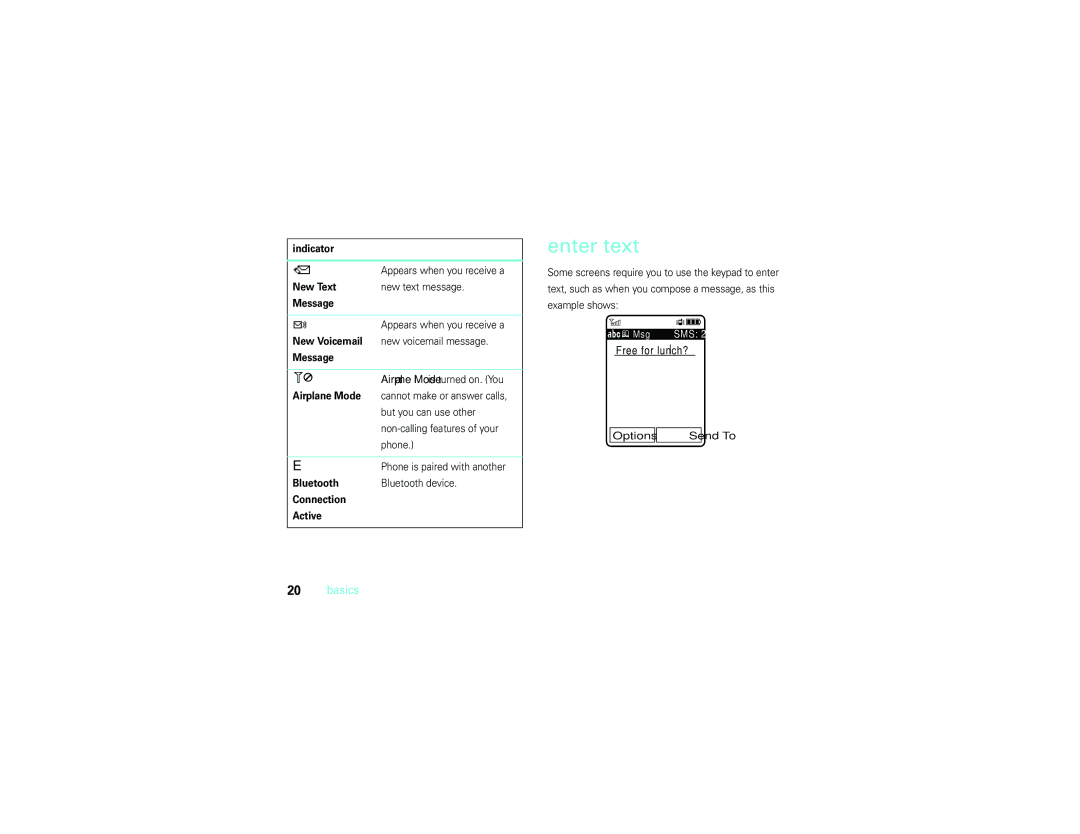 Motorola V9m manual Enter text 