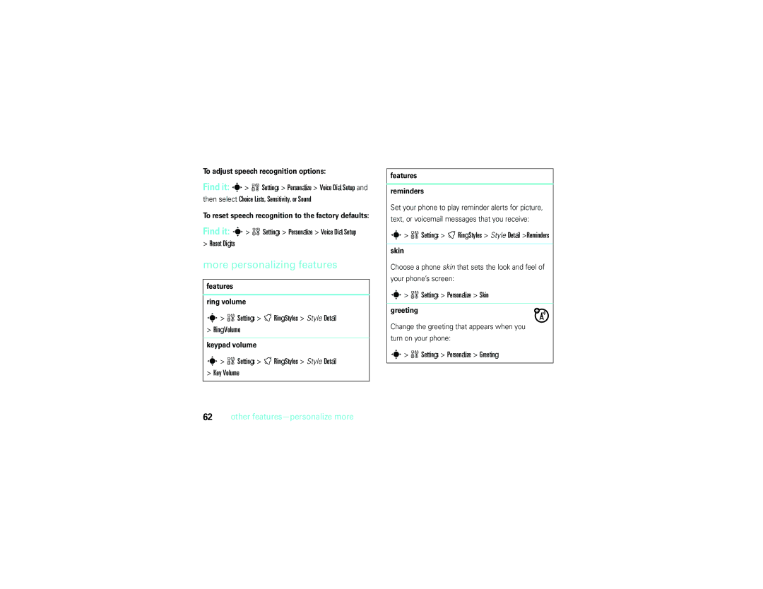 Motorola V9m manual More personalizing features 