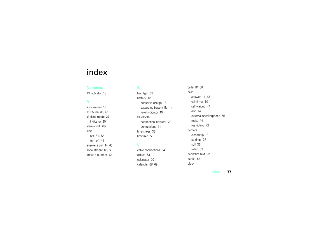 Motorola V9m manual Index 