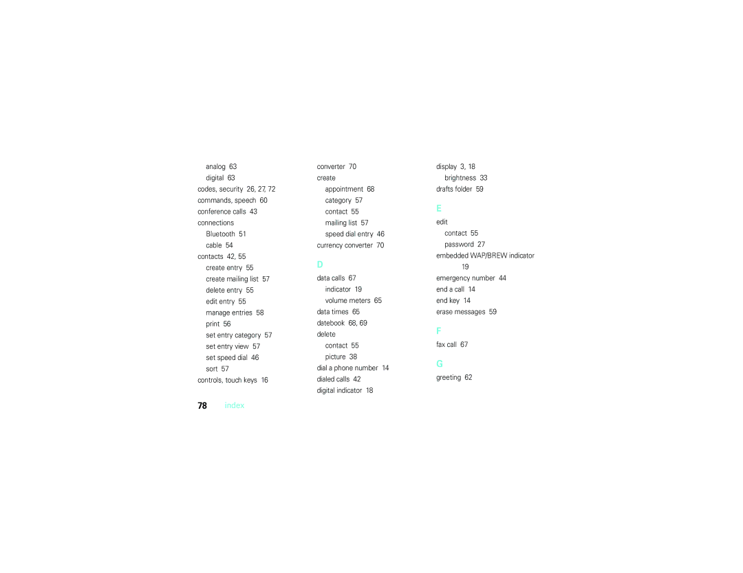 Motorola V9m manual Index 