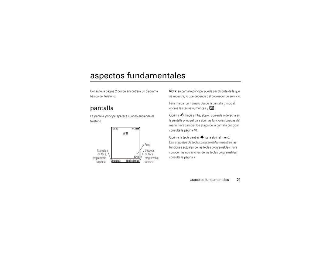 Motorola V9x manual Aspectos fundamentales, Pantalla 