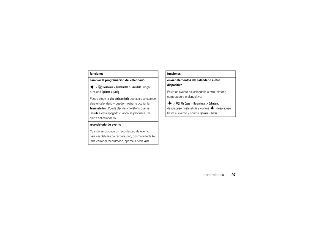 Motorola V9x manual Funciones Cambiar la programación del calendario, Recordatorio de evento 