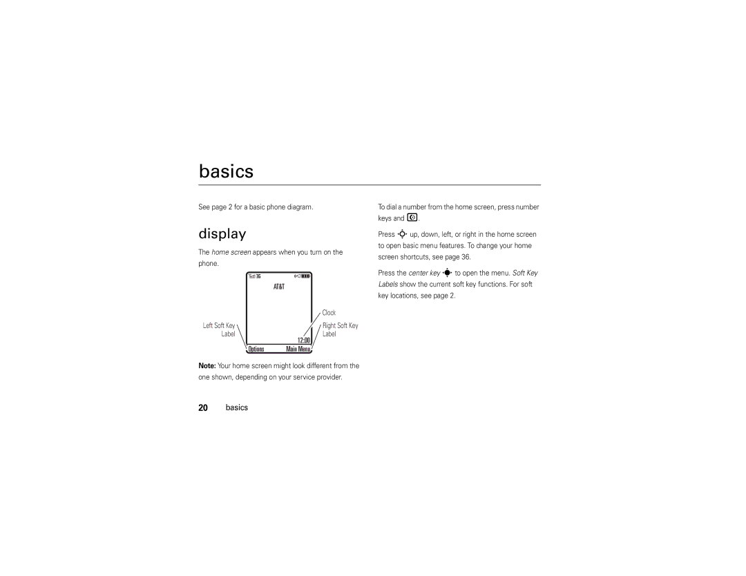 Motorola V9x manual Basics, Display, 1200, Options 