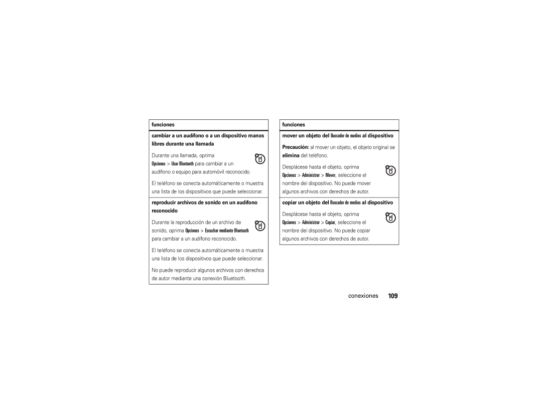 Motorola V9x manual Durante una llamada, oprima, Reproducir archivos de sonido en un audífono Reconocido 