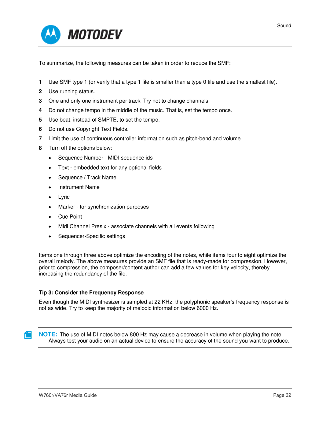 Motorola VA76R manual Tip 3 Consider the Frequency Response 