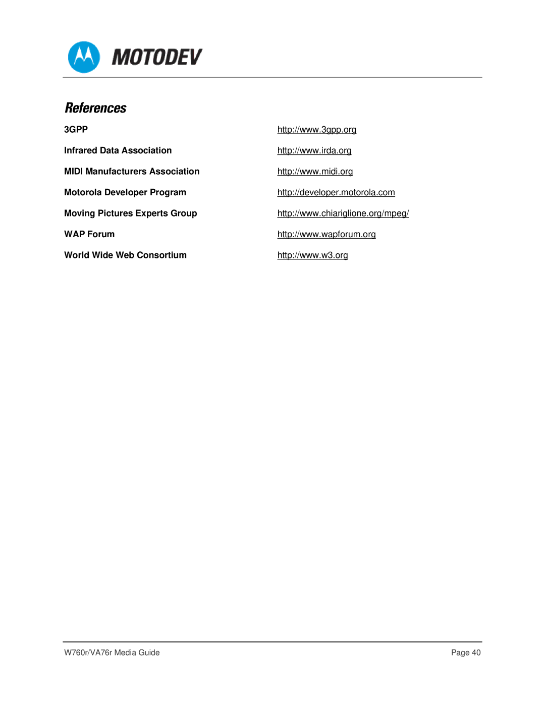 Motorola VA76R manual References, 3GPP 