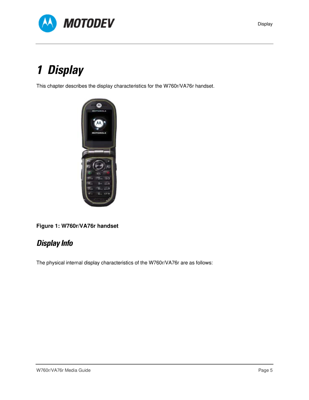 Motorola VA76R manual Display Info 