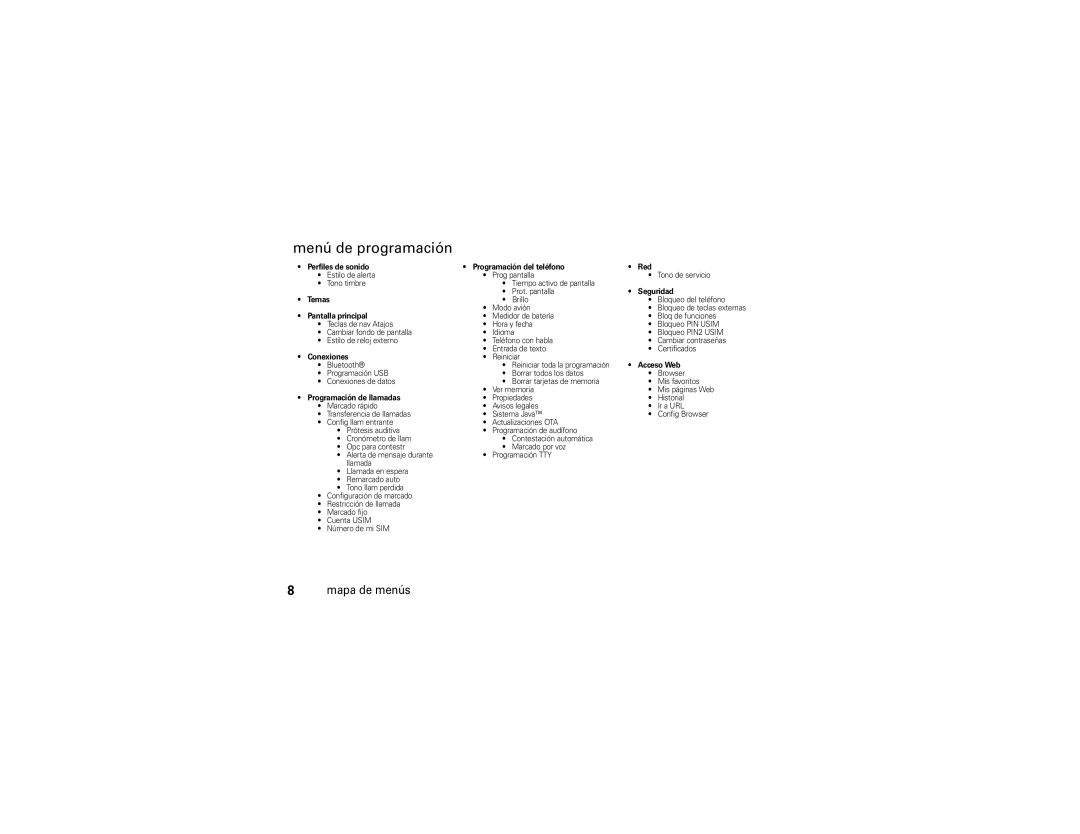 Motorola VA76R manual Menú de programación, Perfiles de sonido Programación del teléfono 