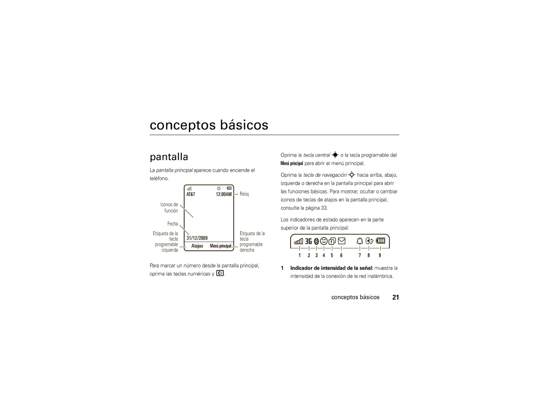 Motorola VA76R manual Conceptos básicos, Pantalla 