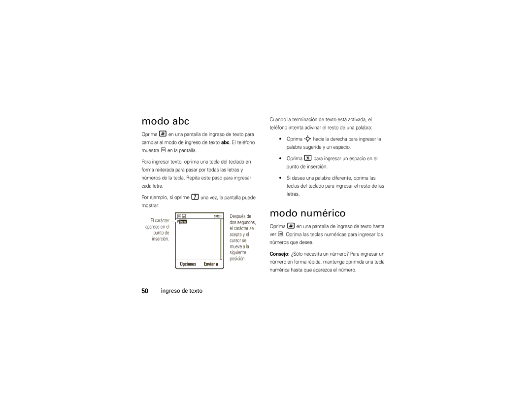 Motorola VA76R manual Modo abc, Modo numérico 