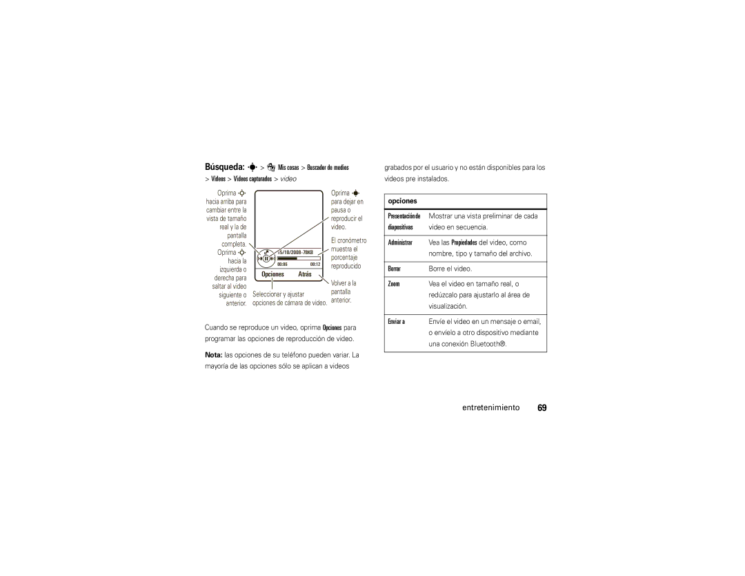 Motorola VA76R manual Diapositivas, Administrar, Borrar, Enviar a 