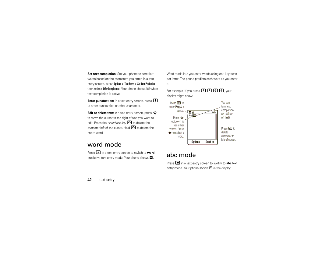 Motorola VA76R manual Word mode, Abc mode 