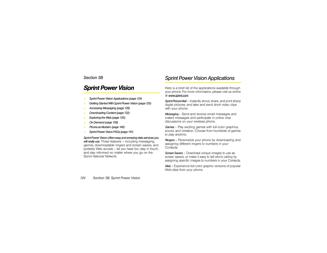 Motorola VE20 manual Sprint Power Vision Applications 