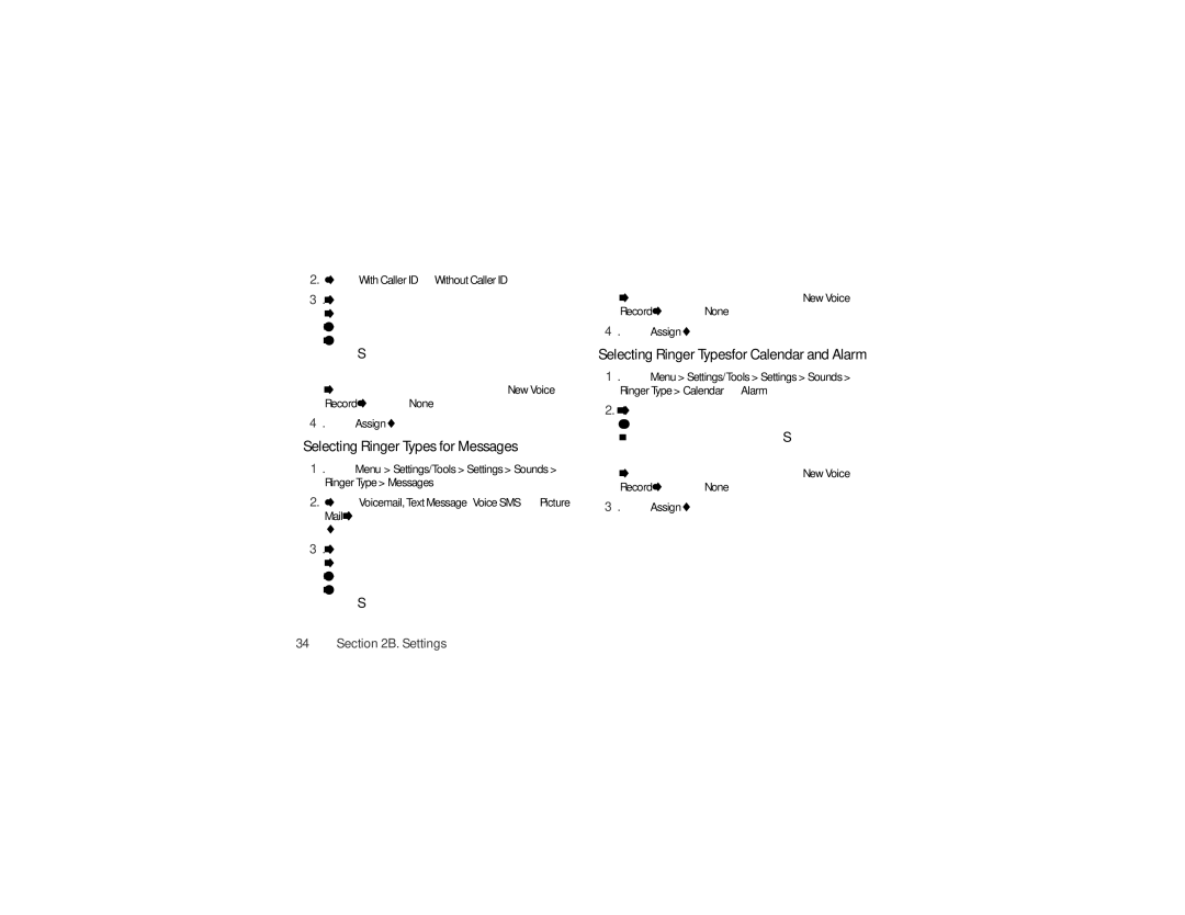 Motorola VE20 manual Selecting Ringer Types for Messages, Selecting Ringer Types for Calendar and Alarm 