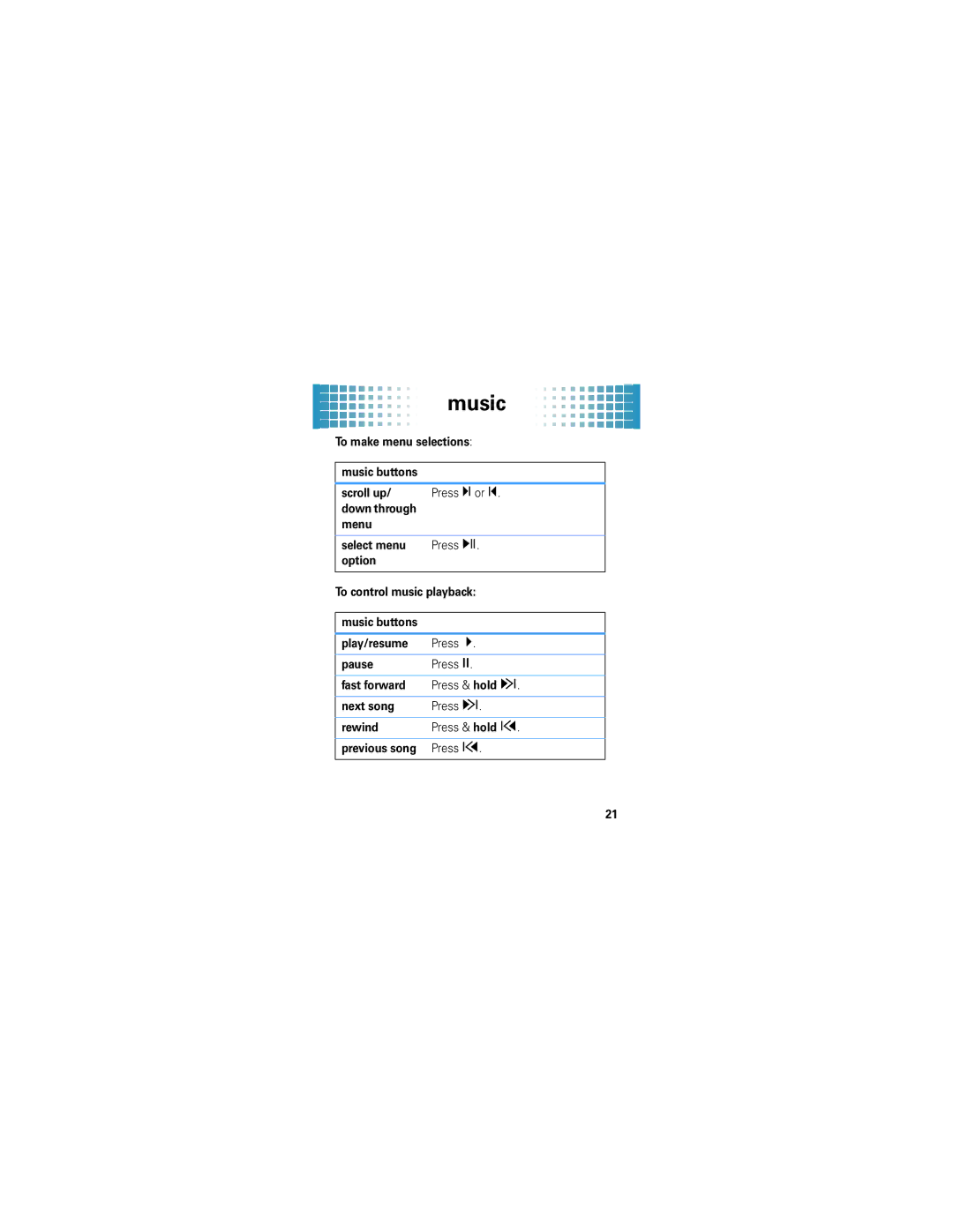 Motorola VE465 manual To make menu selections 