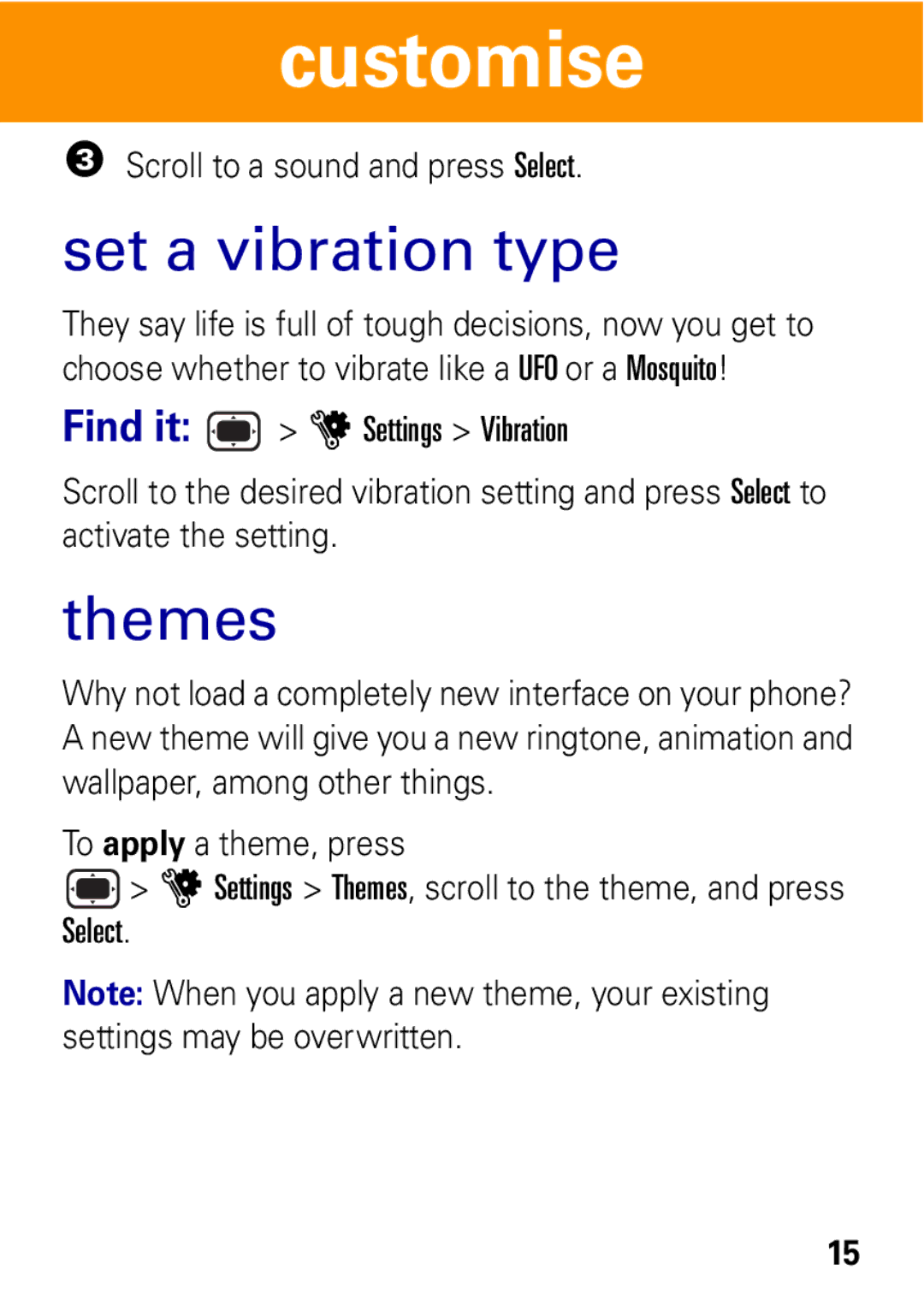 Motorola VE538 manual Set a vibration type, Themes 