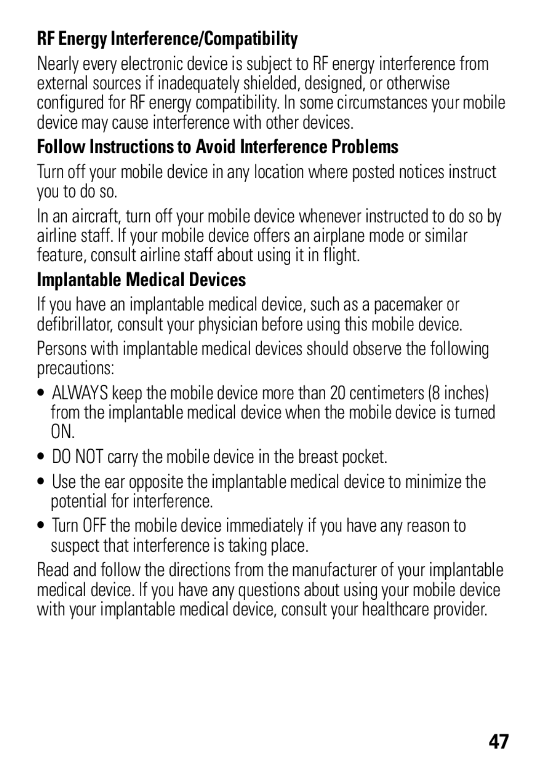 Motorola VE538 manual RF Energy Interference/Compatibility, Follow Instructions to Avoid Interference Problems 