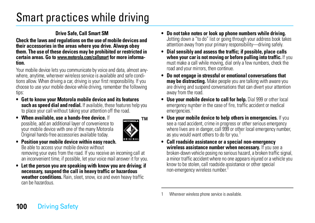 Motorola VE66 manual Smart practices while driving, Driving Safety 