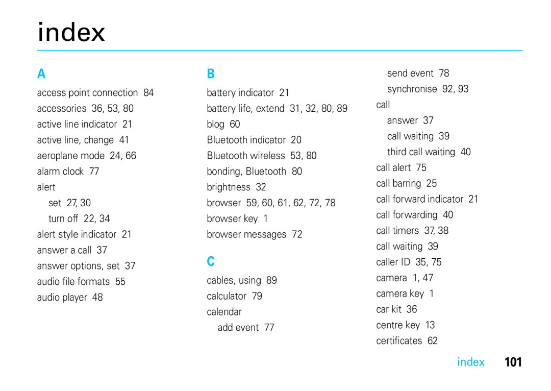 Motorola VE66 manual Index 