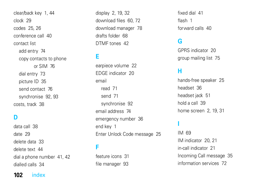 Motorola VE66 manual Index 