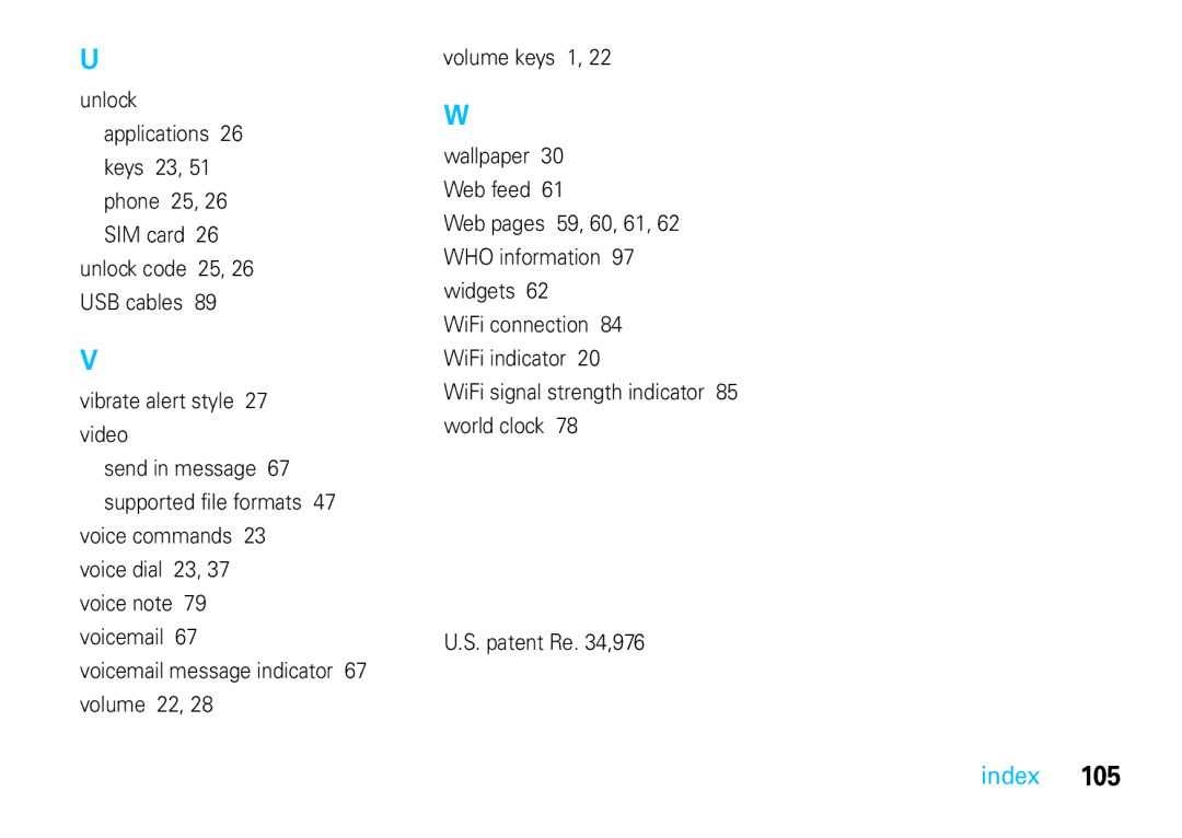 Motorola VE66 manual Index 