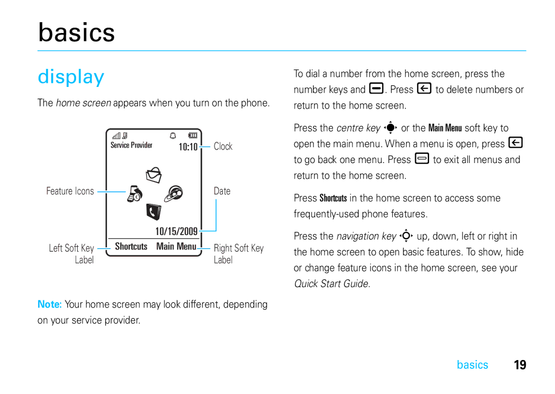 Motorola VE66 manual Basics, Display 