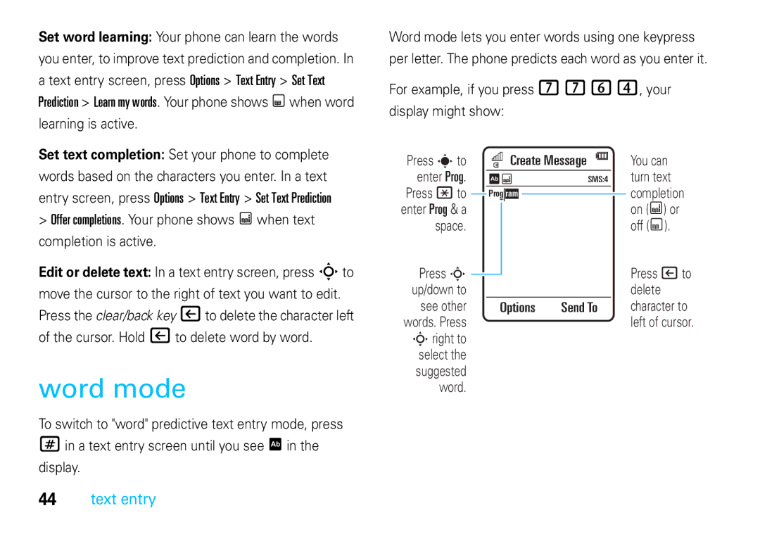 Motorola VE66 manual Word mode, For example, if you press 7764, your display might show 