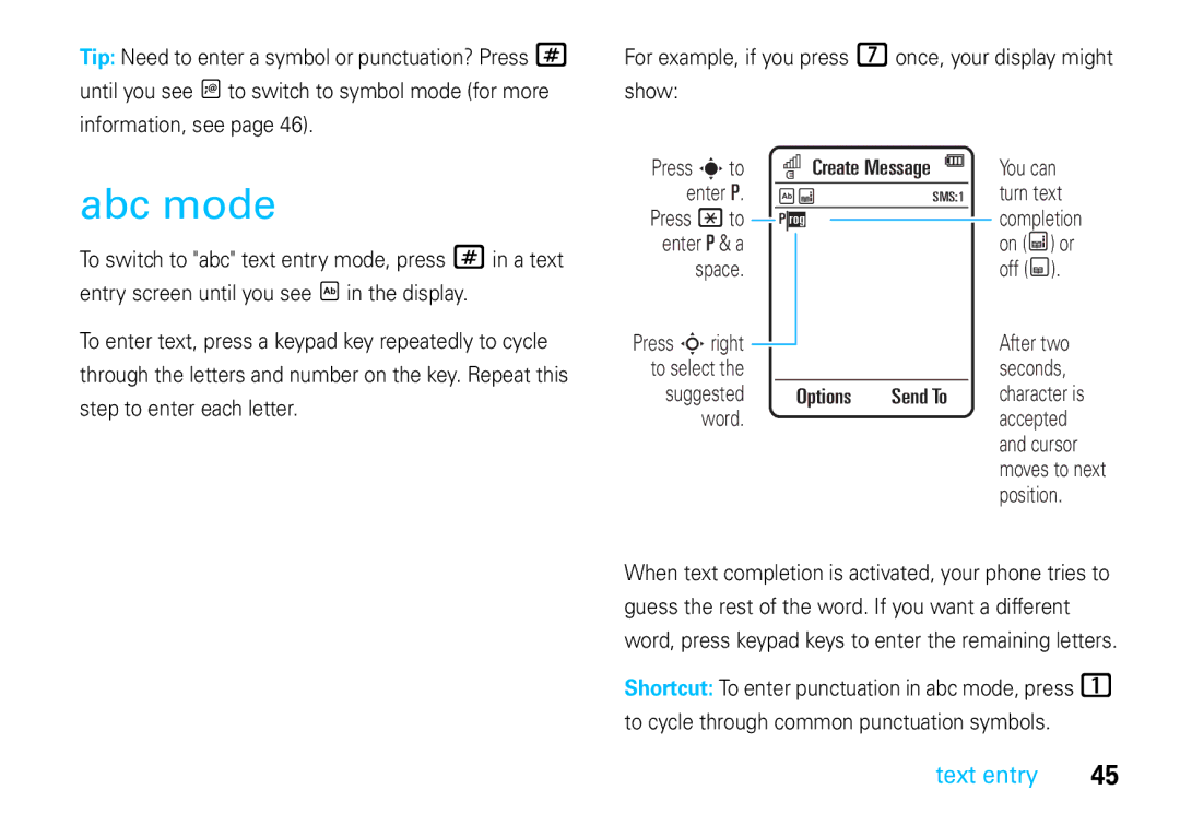 Motorola VE66 manual Abc mode, Send To 