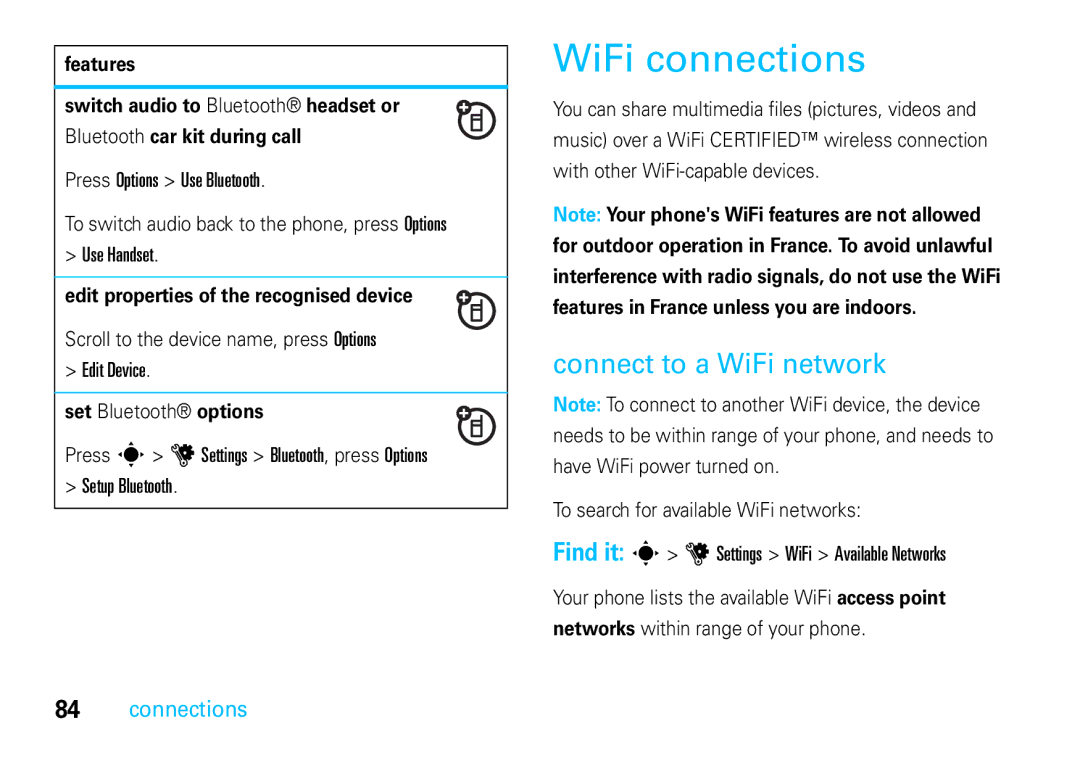 Motorola VE66 manual WiFi connections, Connect to a WiFi network 