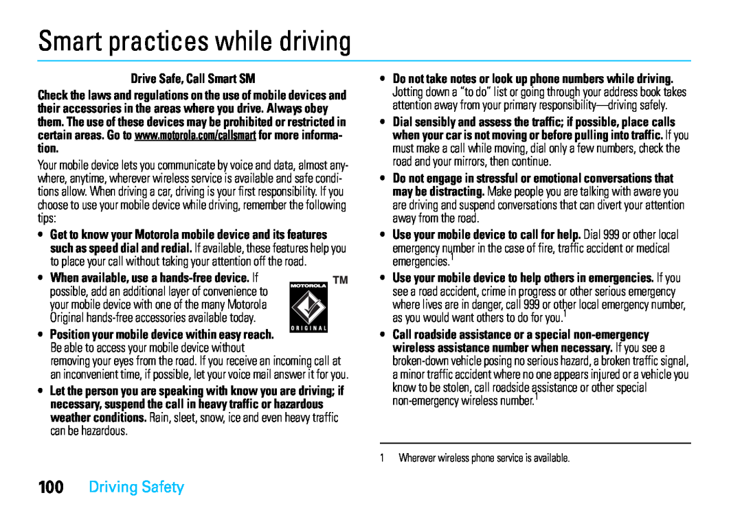 Motorola VE66 manual Smart practices while driving, Driving Safety 