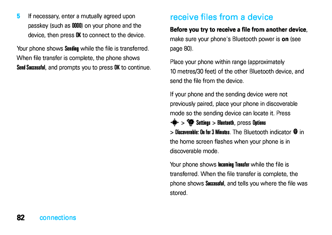 Motorola VE66 manual receive files from a device, connections, Before you try to receive a file from another device 