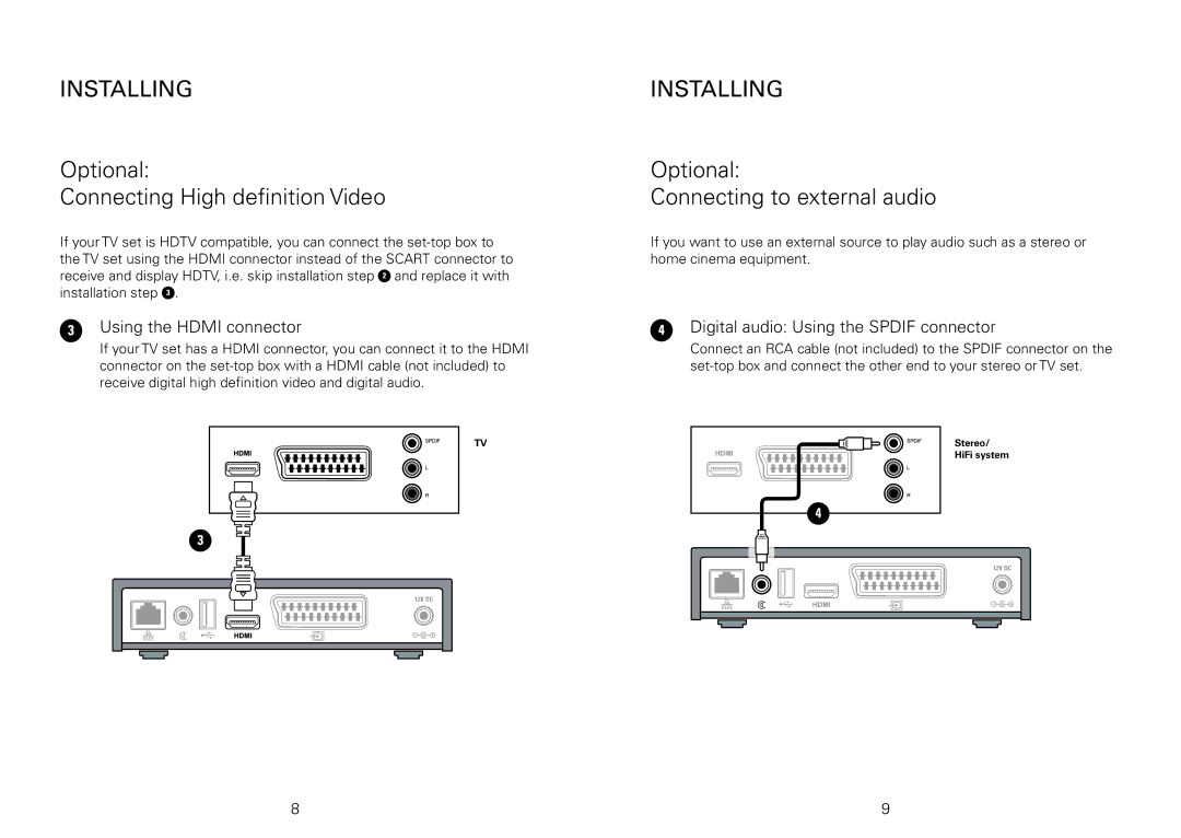 Motorola VIP 1003, VIP1003 Optional Connecting High definition Video, Optional Connecting to external audio 