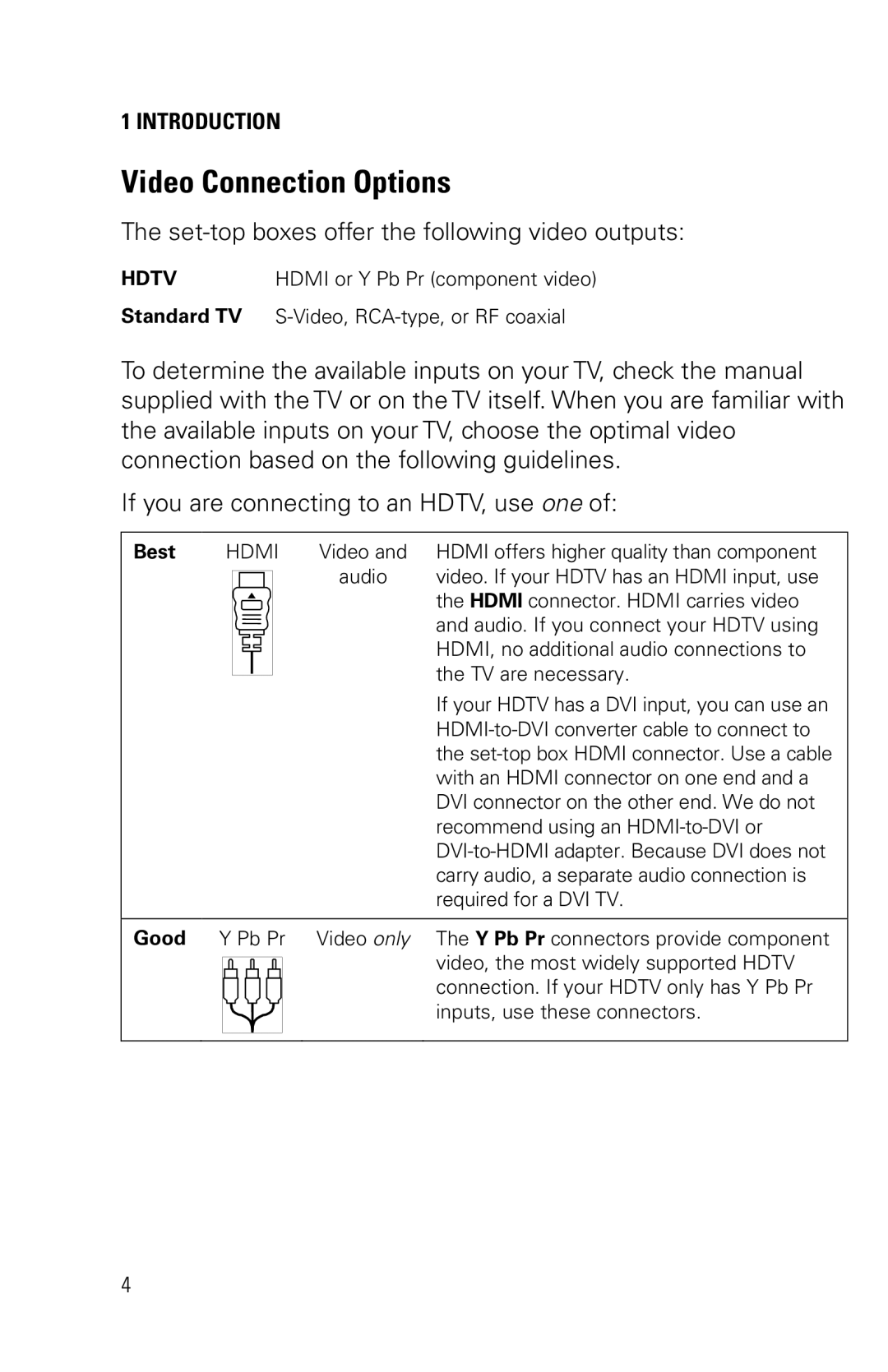 Motorola VIP1200/1216 installation manual Video Connection Options, Best Hdmi 