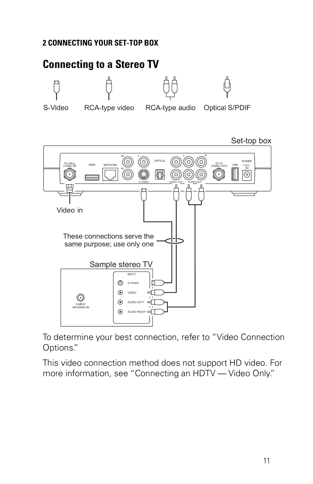 Motorola VIP1200/1216 installation manual Connecting to a Stereo TV, Set-top box 