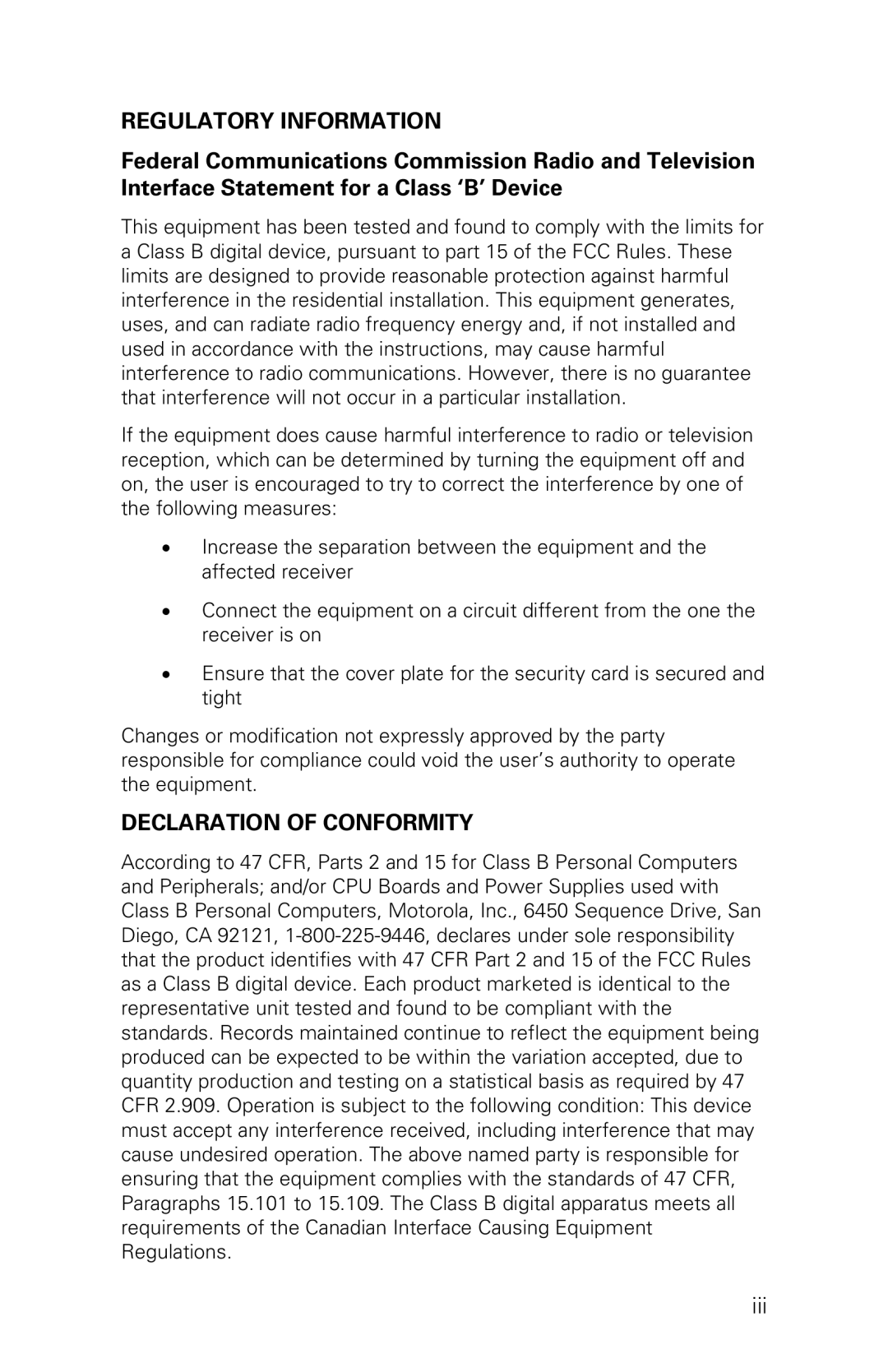 Motorola VIP1200, VIP1216 installation manual Regulatory Information, Declaration of Conformity 