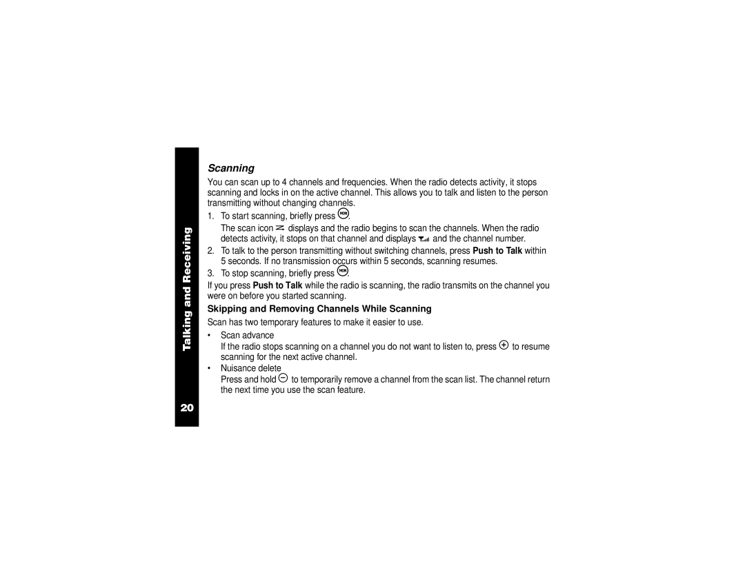 Motorola VL50 manual Skipping and Removing Channels While Scanning 